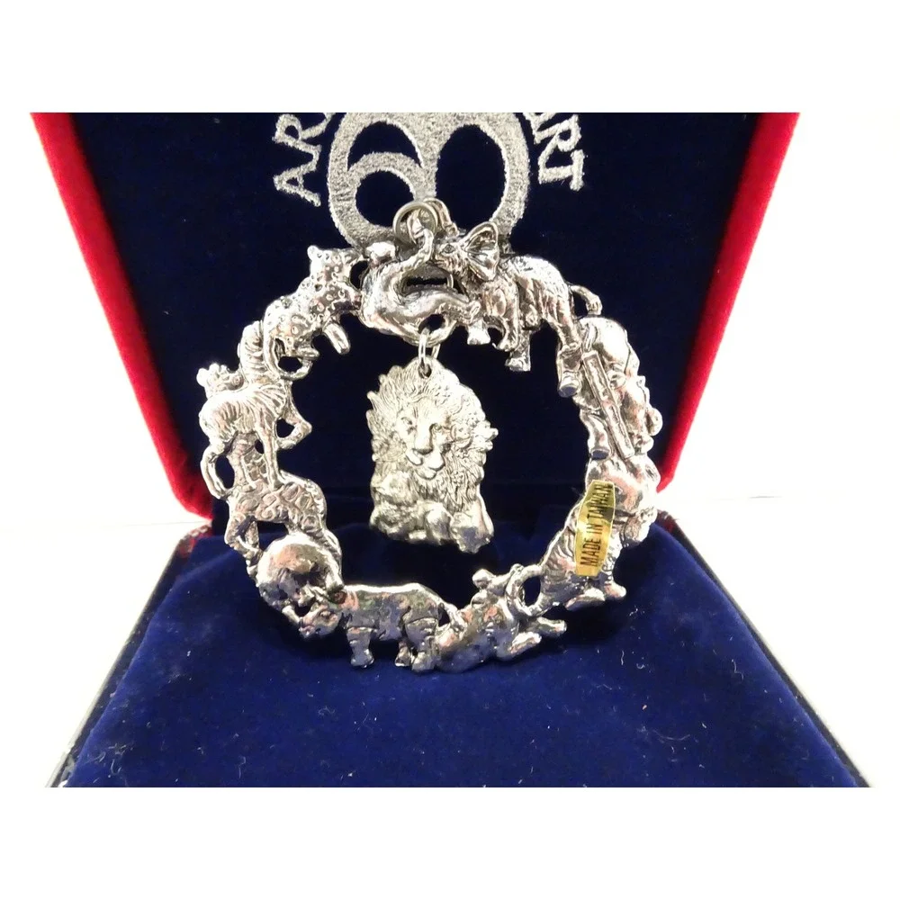 Arthur Court Animal Wreath Lion Peace Ornament with Box Silver
